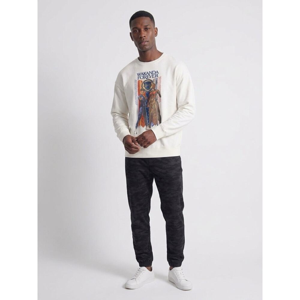 Wakanda Forever Black Panther Women’s Sweatshirt Beige Logo Size XL Oversized